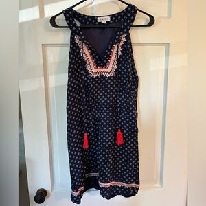 Navy Sleeveless Dress with Red Accents